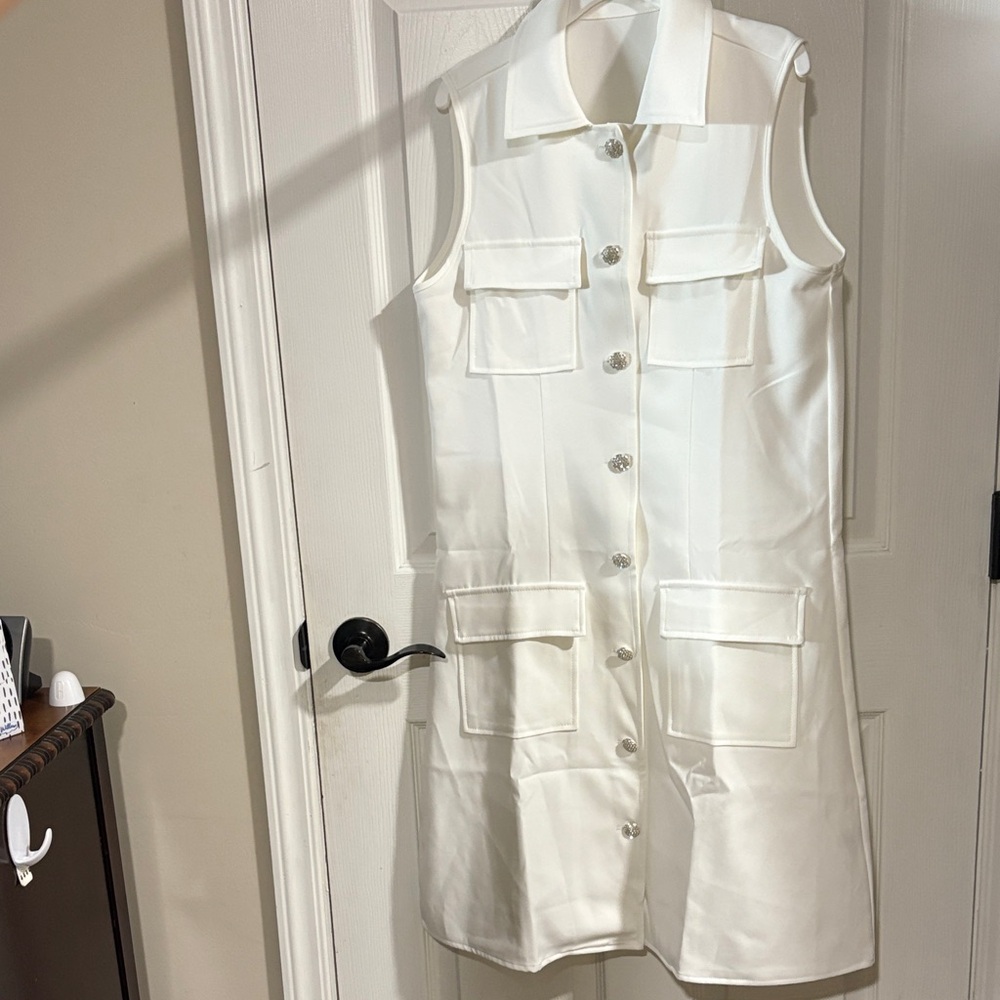 Sleeveless White Button-Up Dress